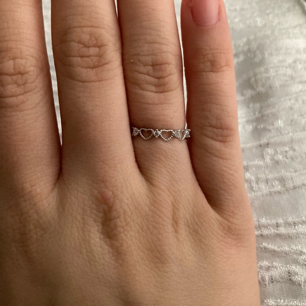 Antian Accessories™ 925 Sterling Silver Open Heart Ring – Adjustable Size 4 to 6